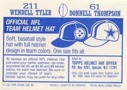1985 Topps Stickers #61 / 211 Donnell Thompson / Wendell Tyler Back