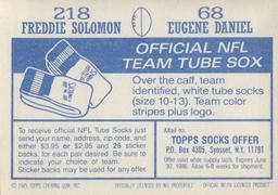1985 Topps Stickers #68 / 218 Eugene Daniel / Freddie Solomon Back