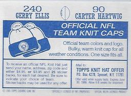 1985 Topps Stickers #90 / 240 Carter Hartwig / Gerry Ellis Back