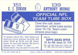 1985 Topps Stickers #139 / 151 Anthony Munoz / E.J. Junior Back