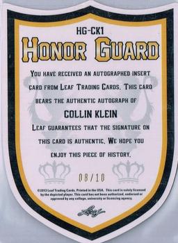 2013 Leaf Valiant - Honor Guard Die Cut Yellow #HG-CK1 Collin Klein Back