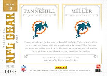 2012 Panini National Treasures - NFL Gear Dual Player Materials Prime #15 Lamar Miller / Ryan Tannehill Back