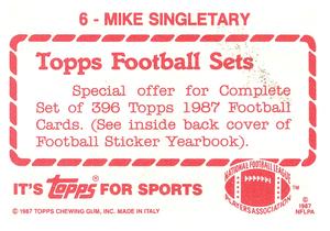 1987 Topps Stickers #6 Mike Singletary Back