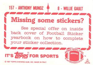 1987 Topps Stickers #8 / 157 Willie Gault / Anthony Munoz Back