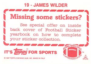 1987 Topps Stickers #19 James Wilder Back