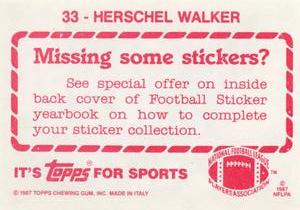 1987 Topps Stickers #33 Herschel Walker Back