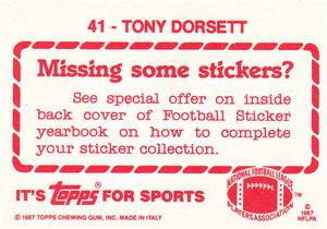 1987 Topps Stickers #41 Tony Dorsett Back