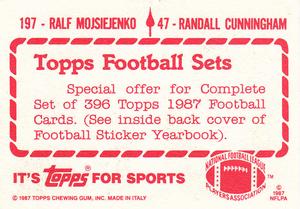 1987 Topps Stickers #47 / 197 Randall Cunningham / Ralf Mojsiejenko Back