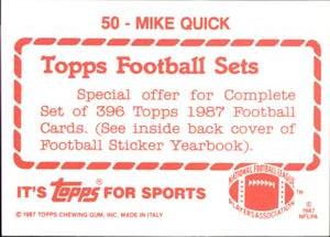 1987 Topps Stickers #50 Mike Quick Back