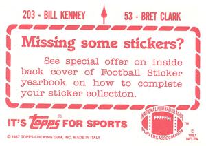 1987 Topps Stickers #53 / 203 Bret Clark / Bill Kenney Back