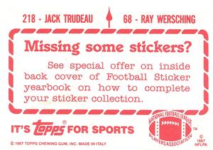 1987 Topps Stickers #68 / 218 Ray Wersching / Jack Trudeau Back