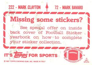 1987 Topps Stickers #72 / 222 Mark Bavaro / Mark Clayton Back