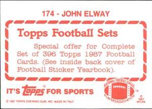 1987 Topps Stickers #174 John Elway Back