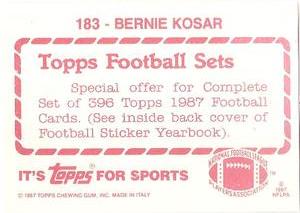 1987 Topps Stickers #183 Bernie Kosar Back