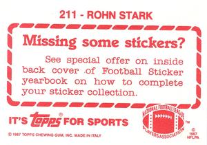 1987 Topps Stickers #211 Rohn Stark Back