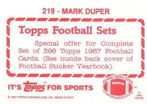 1987 Topps Stickers #219 Mark Duper Back