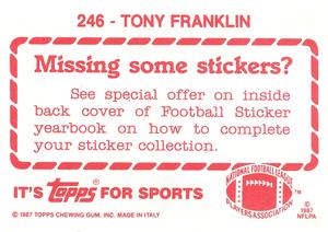 1987 Topps Stickers #246 Tony Franklin Back