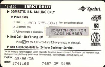 1996 Pro Line II Intense - Phone Cards $3 #18 Errict Rhett Back