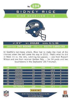 2013 Score - Scorecard #194 Sidney Rice Back