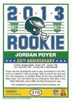 2013 Score - Rookie Signatures Purple #378 Jordan Poyer Back