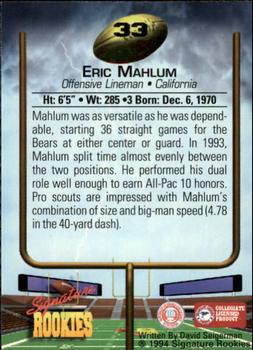 1994 Signature Rookies #33 Eric Mahlum Back