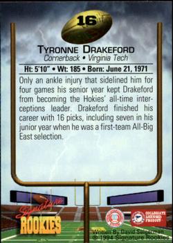 1994 Signature Rookies - Autographs #16 Tyronne Drakeford Back