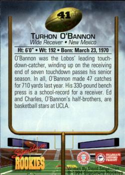1994 Signature Rookies - Autographs #41 Turhon O'Bannon Back