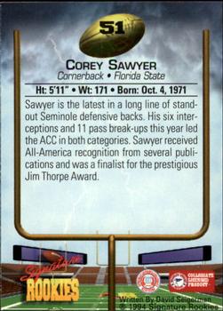 1994 Signature Rookies - Autographs #51 Corey Sawyer Back