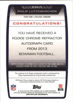 2013 Bowman - Chrome Rookie Autographs Orange Refractors #RCRA-PL Philip Lutzenkirchen Back
