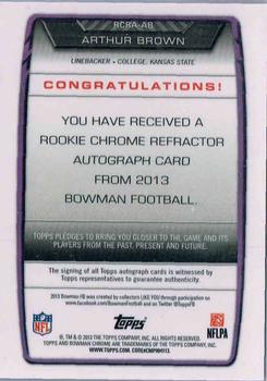 2013 Bowman - Chrome Rookie Autographs Red Refractors #RCRA-AB Arthur Brown Back