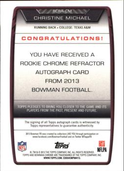 2013 Bowman - Chrome Rookie Autographs Refractors #RCRA-CM Christine Michael Back