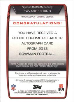 2013 Bowman - Chrome Rookie Autographs Refractors #RCRA-TK Tavarres King Back