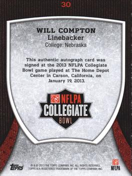 2013 Bowman - Topps NFLPA Collegiate Bowl Autographs #30 Will Compton Back