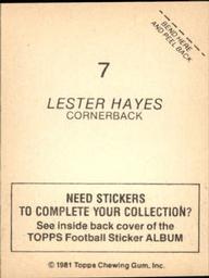 1981 Topps Stickers #7 Lester Hayes Back