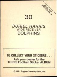 1981 Topps Stickers #30 Duriel Harris Back