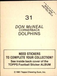 1981 Topps Stickers #31 Don McNeal Back