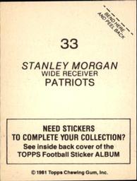 1981 Topps Stickers #33 Stanley Morgan Back