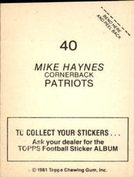 1981 Topps Stickers #40 Mike Haynes Back