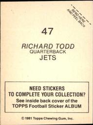 1981 Topps Stickers #47 Richard Todd Back