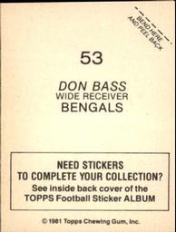 1981 Topps Stickers #53 Don Bass Back