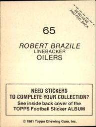 1981 Topps Stickers #65 Robert Brazile Back