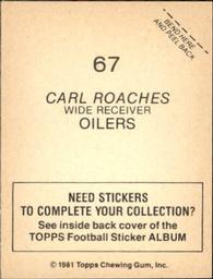 1981 Topps Stickers #67 Carl Roaches Back