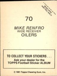 1981 Topps Stickers #70 Mike Renfro Back