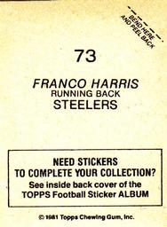 1981 Topps Stickers #73 Franco Harris Back