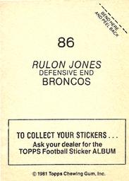 1981 Topps Stickers #86 Rulon Jones Back
