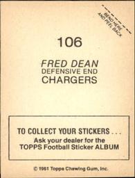 1981 Topps Stickers #106 Fred Dean Back