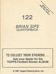 1981 Topps Stickers #122 Brian Sipe Back
