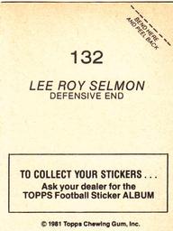1981 Topps Stickers #132 Lee Roy Selmon Back