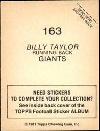 1981 Topps Stickers #163 Billy Taylor Back