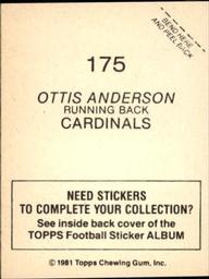 1981 Topps Stickers #175 Ottis Anderson Back